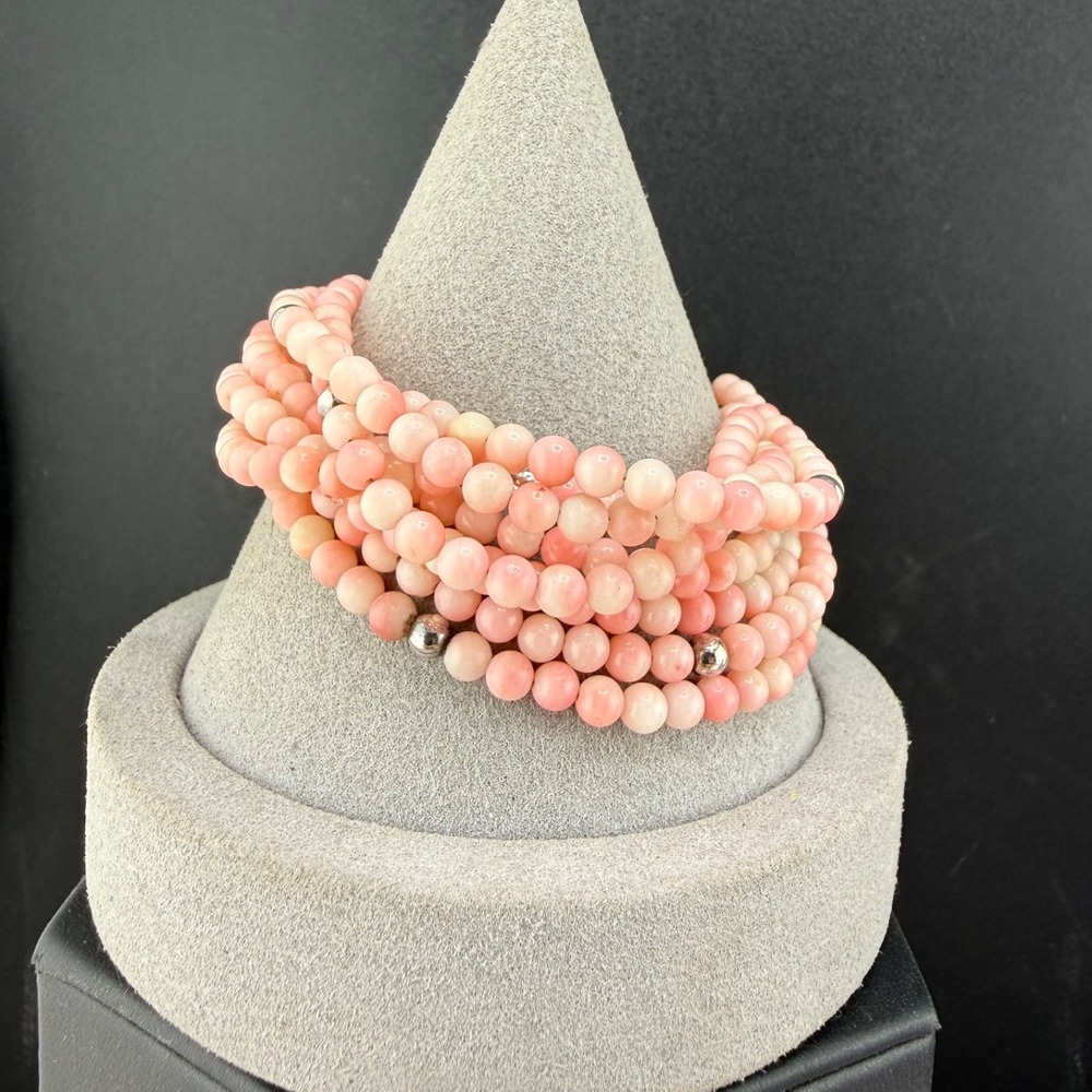 Vintage Mine Finds Jay King Bracelet Pink Beaded Multi-strand Sterling 6.5-8in